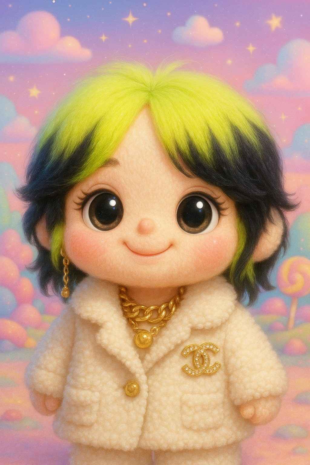 Billie eilish in labubu style genrated using ai - genusingai