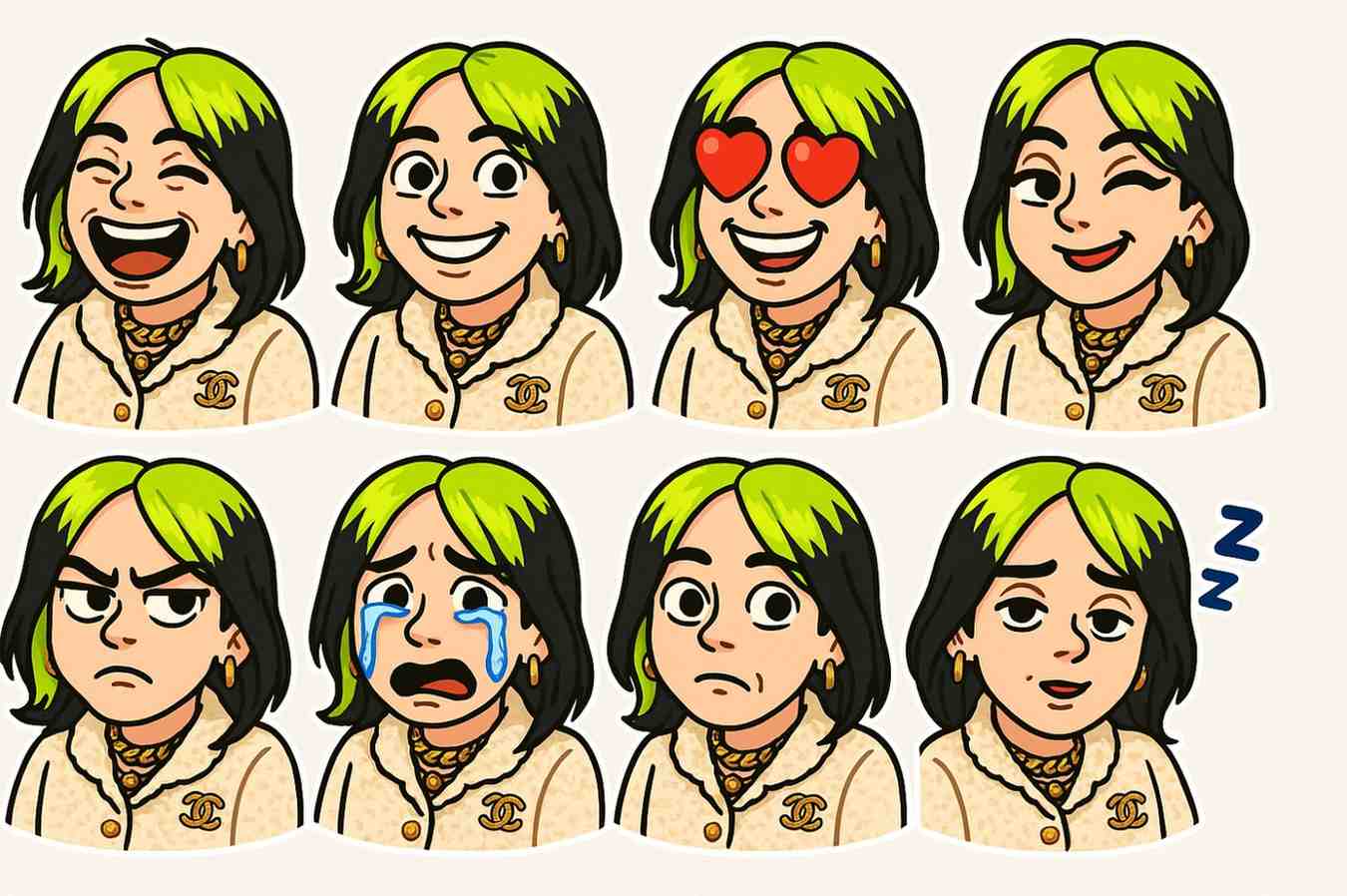 Cute bellie eilish emojis genrated using ai - genusingai